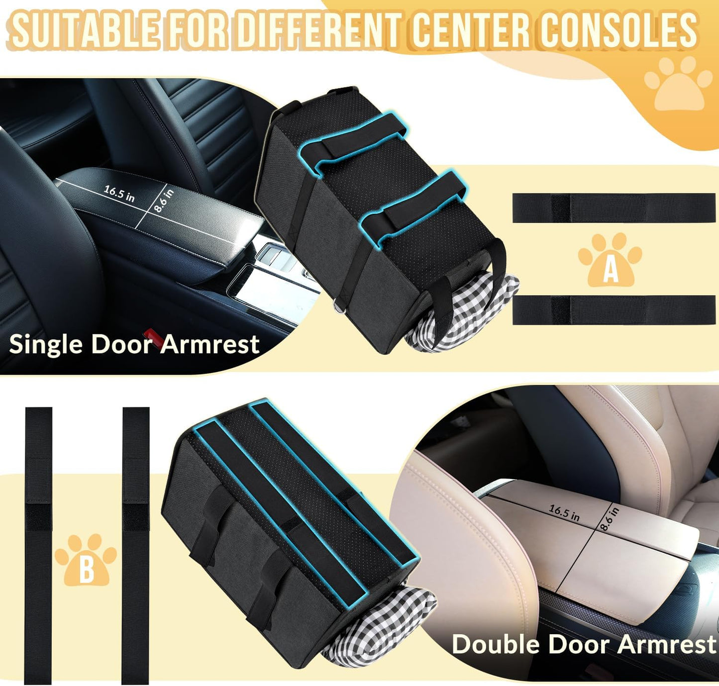 Portable Dogs Armrest Booster Seat for Small Dog Anti-Collapse Pet Car Seat with Soft Cushion Safety Belt