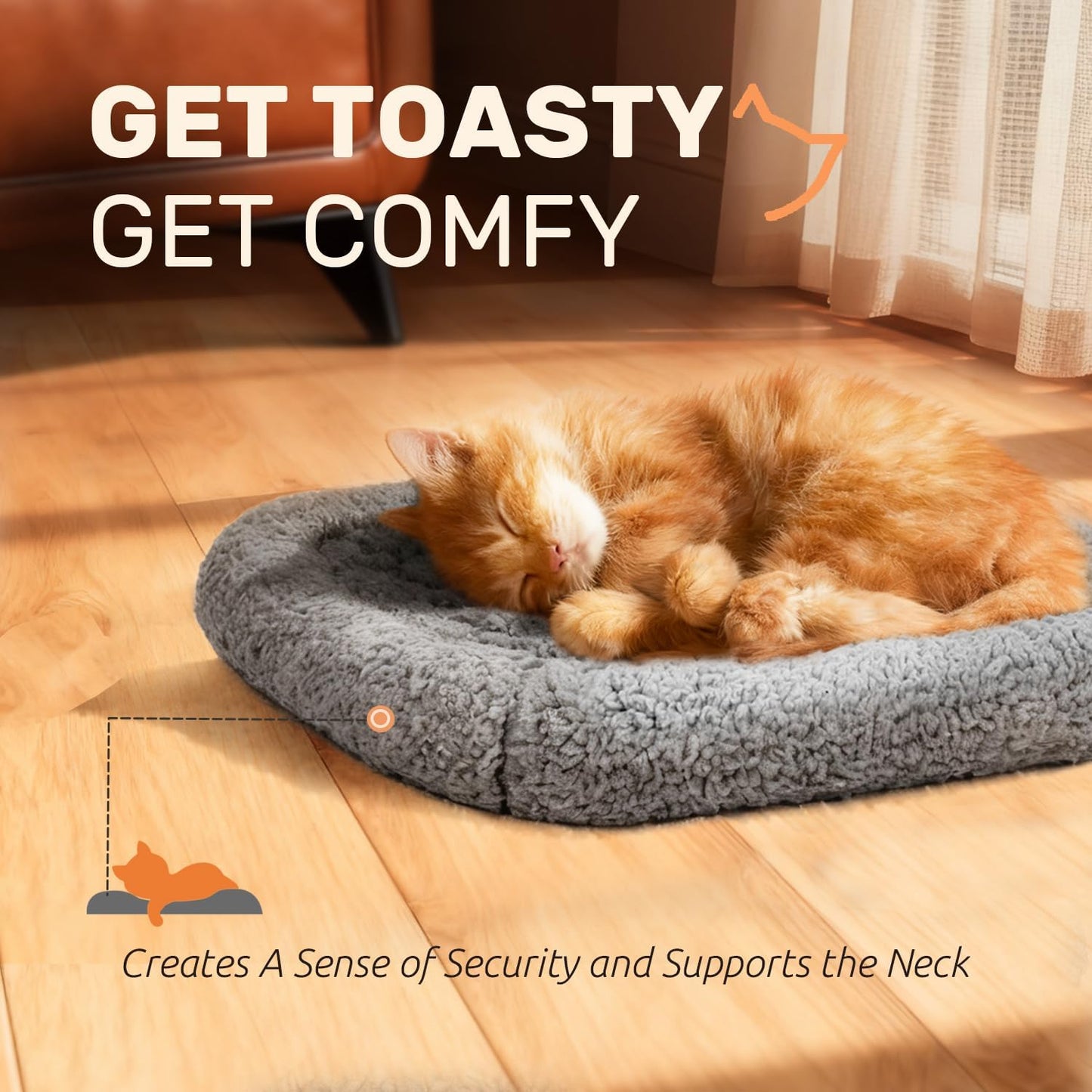 UK Pets Self Warming Cat Bed Self Heating Pet Pad with Bolster and Foam Washable Removable Cover