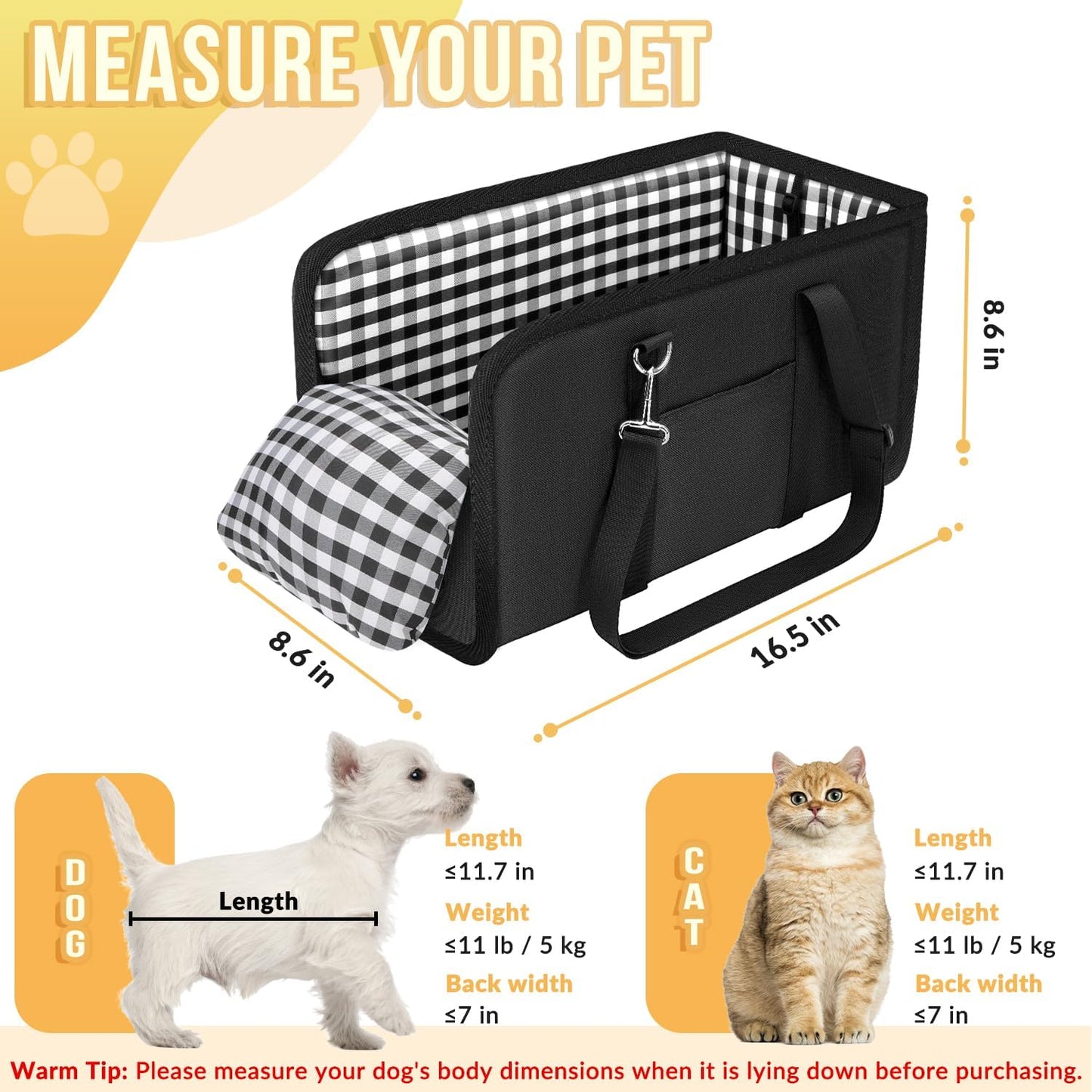 Portable Dogs Armrest Booster Seat for Small Dog Anti-Collapse Pet Car Seat with Soft Cushion Safety Belt