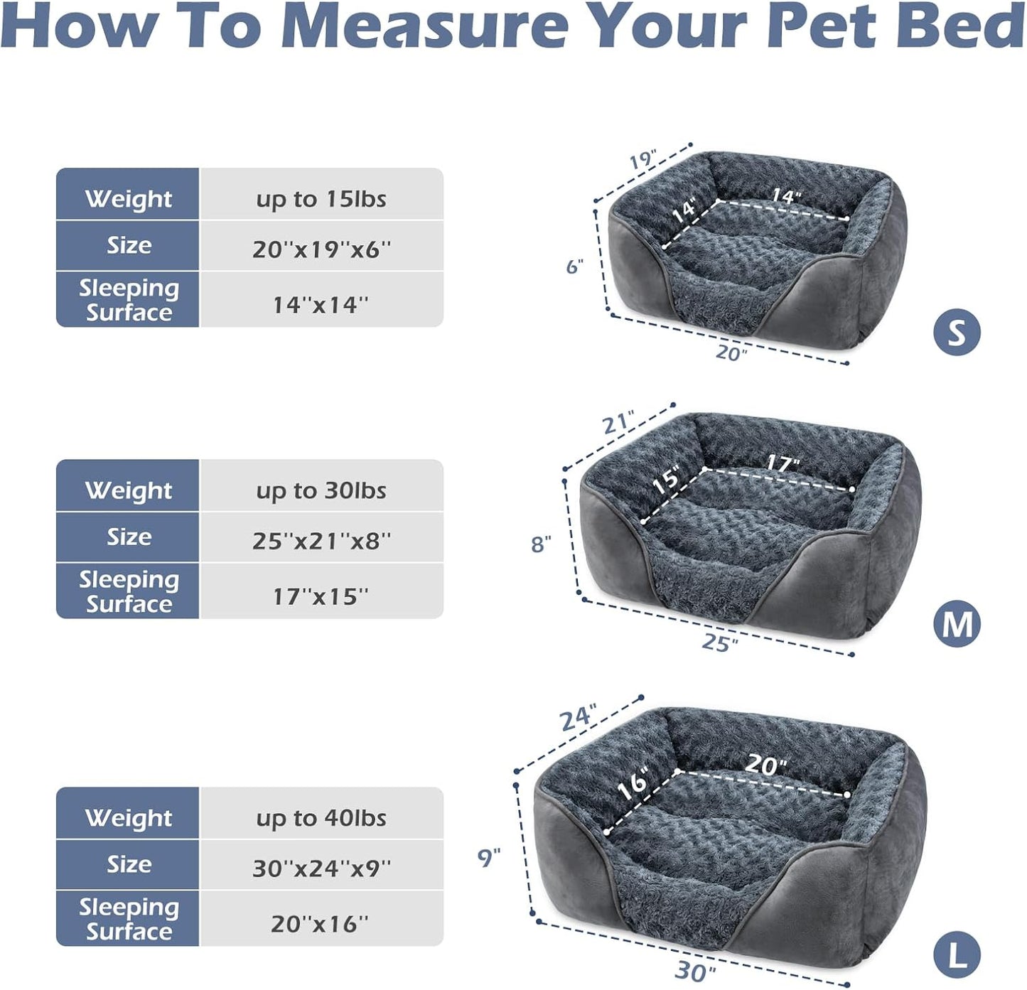 Dog Beds for Large Medium Small Dogs Cats, Rectangle Washable Orthopedic Dog Bed with Anti-Slip Bottom