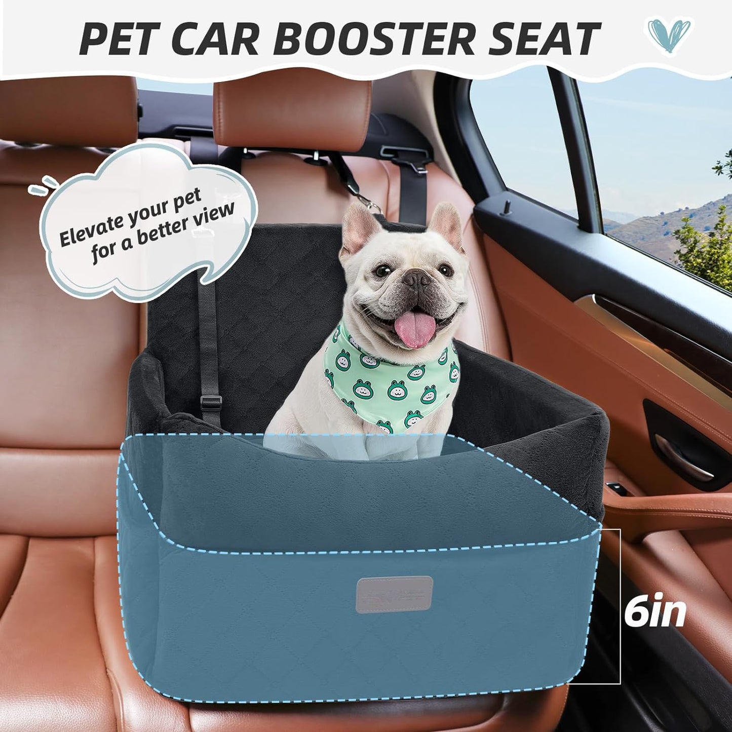 Small Dog Car Seat, Memory Foam Dog Booster Car Seats with Thick Cushion for Medium Dogs Under 35lbs