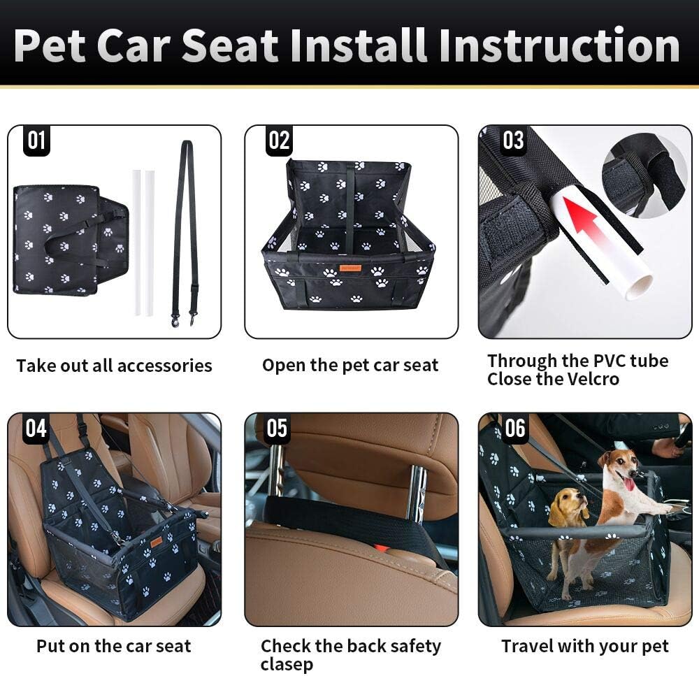 Dog Car Seat Puppy Portable Pet Booster Car Seat with Clip-On Safety Leash and PVC Support Pipe