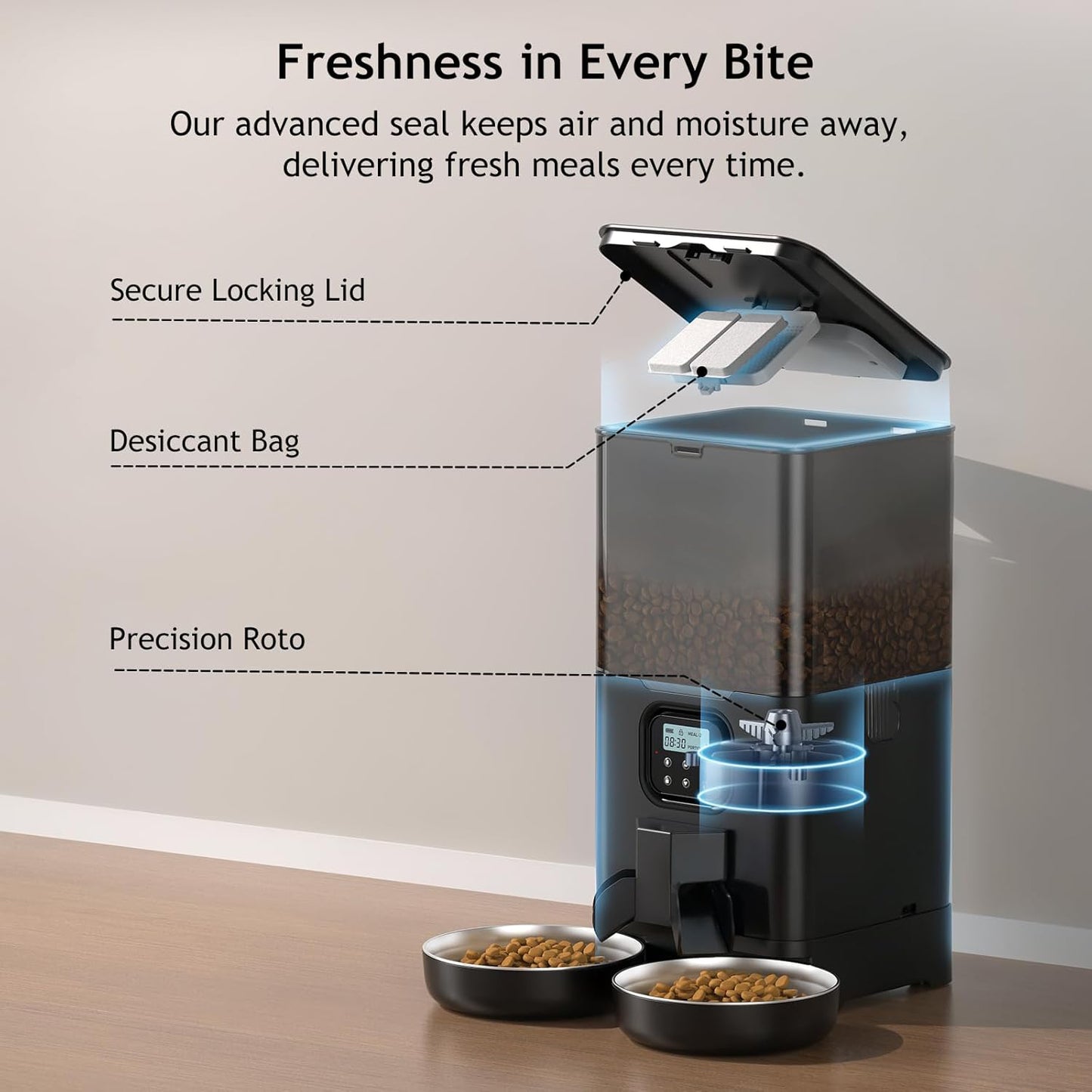 Automatic Cat Feeder for Two Cats, Double Pet Feeder with 2 Stainless Steel Bowls