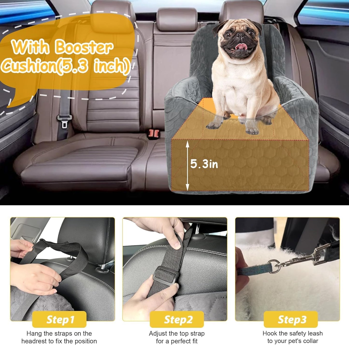 Dog Car Seat for Small/Medium Dogs, Memory Foam Dog Booster Seat, Travel Safety Per Car Seat