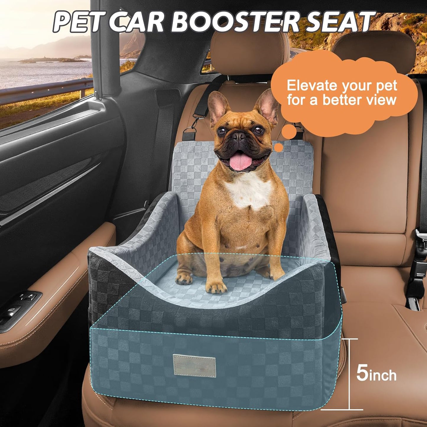 Elevated Dog Car Seat for Small/Medium Dogs up to 35 lbs with Detachable Washable Cover