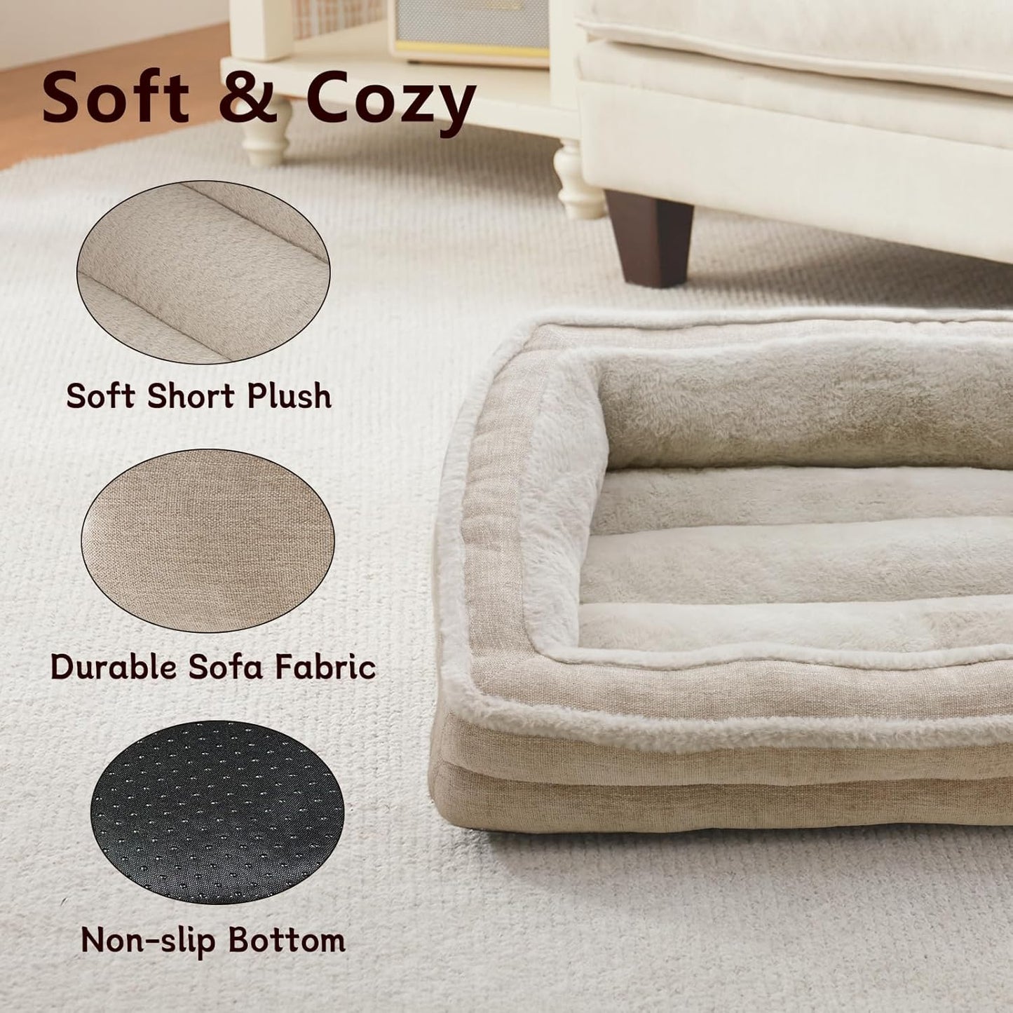 UK Super Soft Plush Supportive Dog Couch Bed for Puppy and Kitten with Anti-Slip Bottom