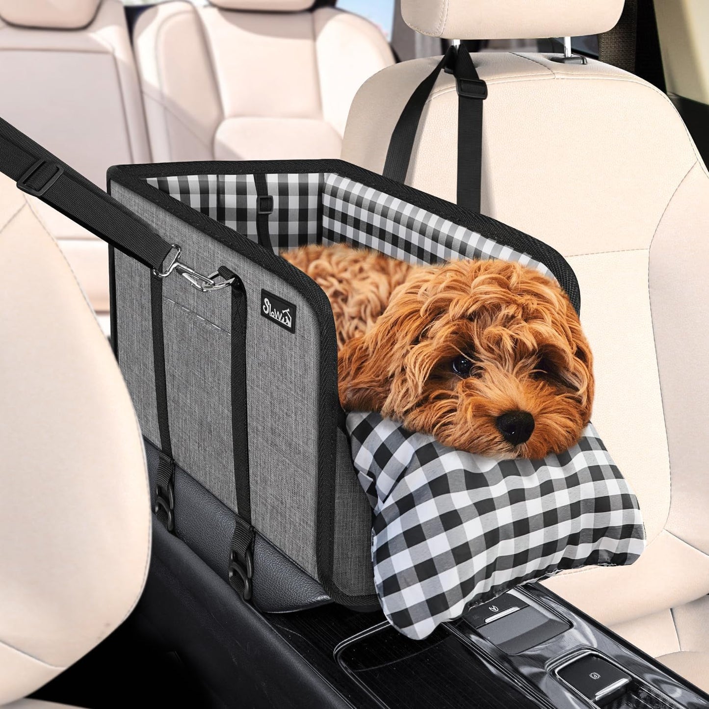 Portable Dogs Armrest Booster Seat for Small Dog Anti-Collapse Pet Car Seat with Soft Cushion Safety Belt
