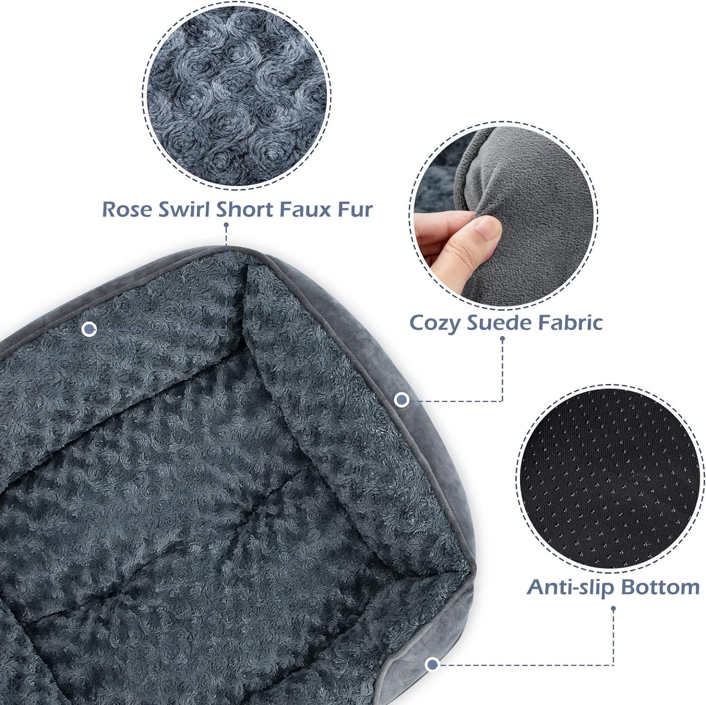 Dog Beds for Large Medium Small Dogs Cats, Rectangle Washable Orthopedic Dog Bed with Anti-Slip Bottom