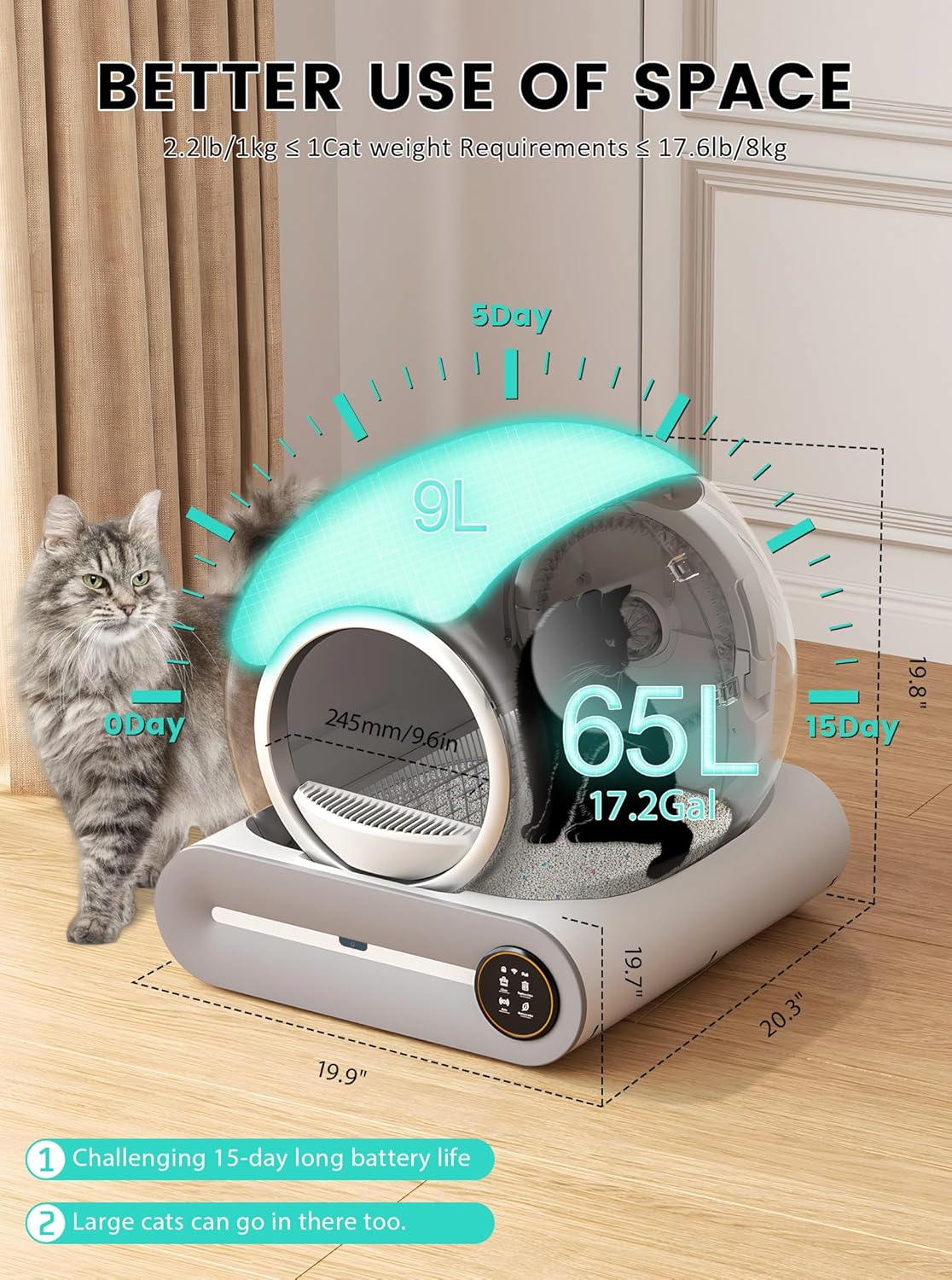 Automatic Litter Box, Upgraded Robot Self Cleaning Litter Box for Multiple Cats