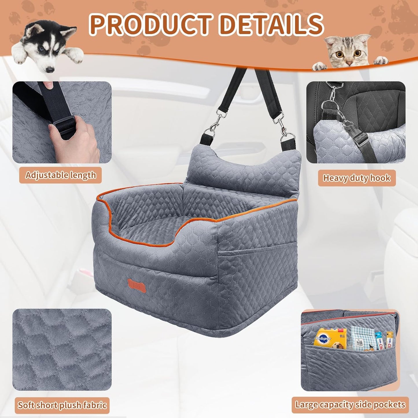 Dog Car Seat - Memory Foam Dog Booster Seat for Small Dogs Up to 25lbs-Elevated Pet Car Seat