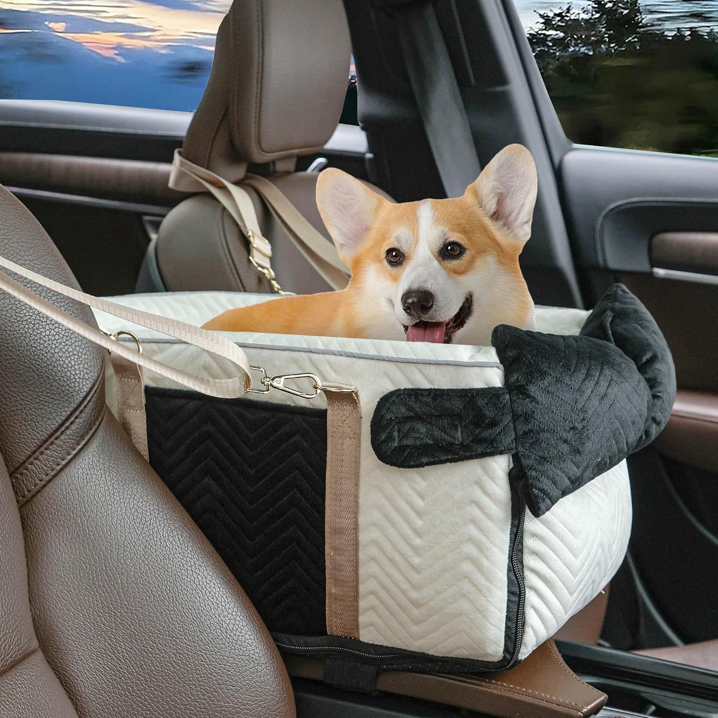 Dog Car Seat for Small Dogs Adjustable Portable Center Console Removable Cat Booster Cars Seats