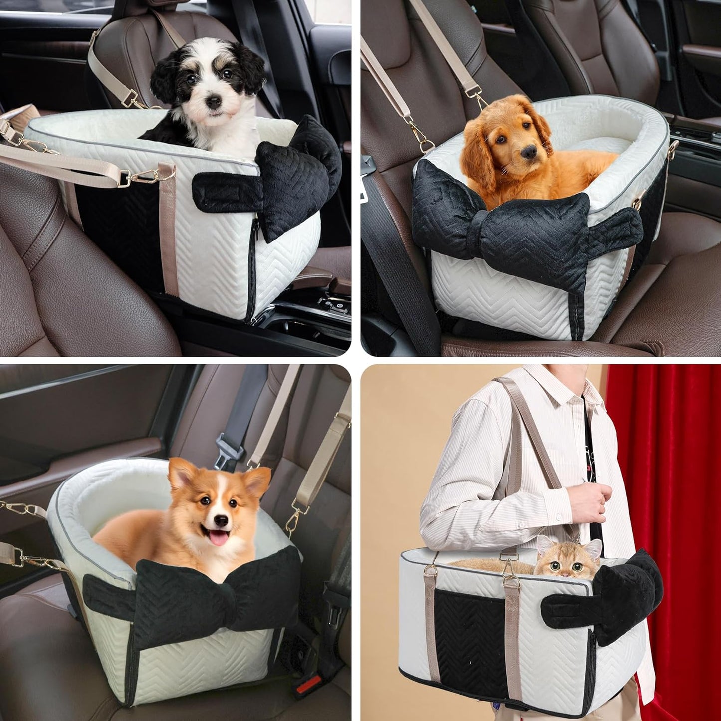 Dog Car Seat for Small Dogs Adjustable Portable Center Console Removable Cat Booster Cars Seats