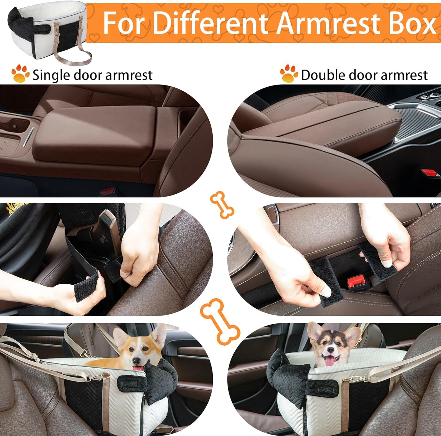 Dog Car Seat for Small Dogs Adjustable Portable Center Console Removable Cat Booster Cars Seats
