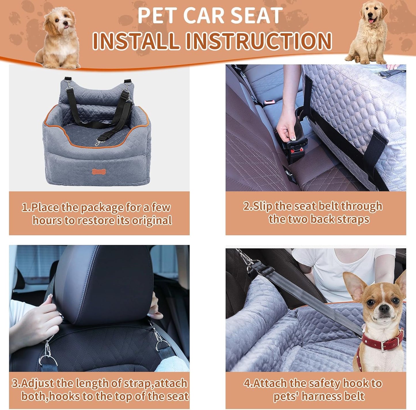 Dog Car Seat - Memory Foam Dog Booster Seat for Small Dogs Up to 25lbs-Elevated Pet Car Seat