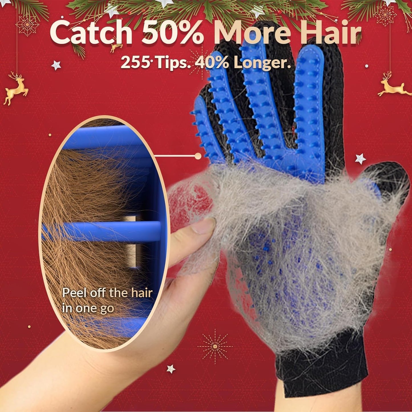 Upgrade Efficient Pet Hair Remover Gloves - Gentle Shedding Brushes for Dogs, Cats & Horses