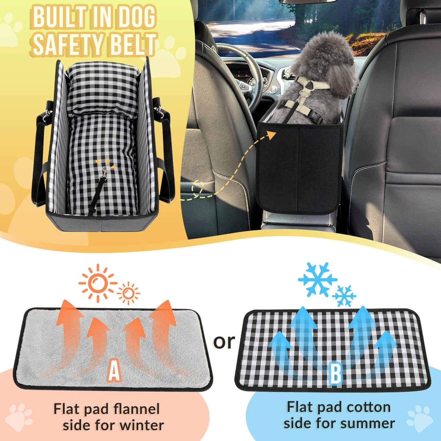 Portable Dogs Armrest Booster Seat for Small Dog Anti-Collapse Pet Car Seat with Soft Cushion Safety Belt