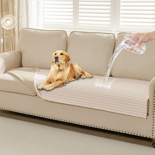 Waterproof Couch Cover for Dogs Cats Washable for 3 Cushion, Fuzzy Pet Couch Covers for Sofa