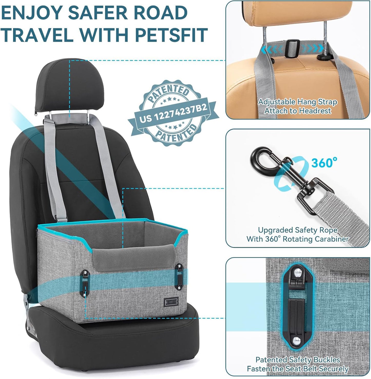 Dog Car Seats for Small Dogs, Patent Safe Buckles Dog Booster Car Seat