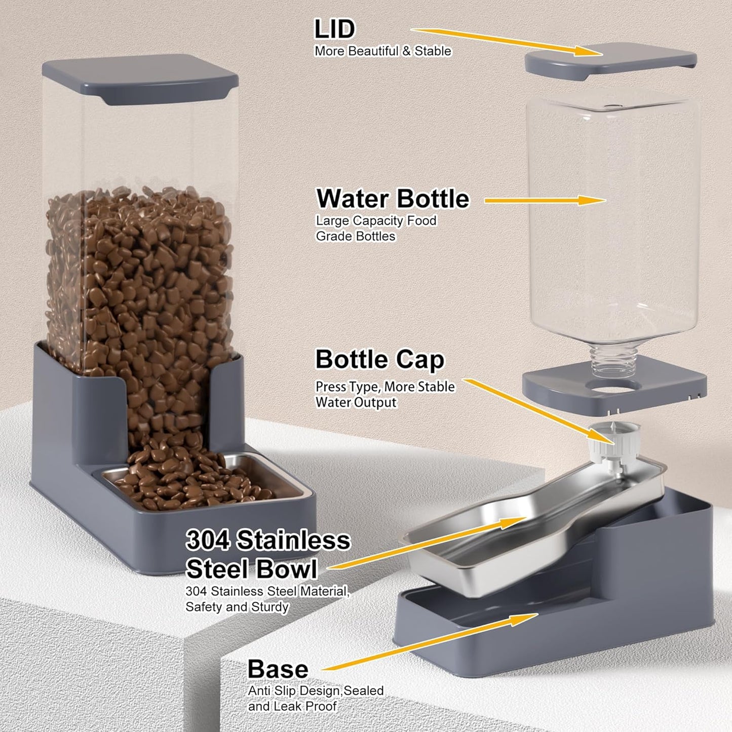 Stainless Steel Dog Cat Feeder and Water Dispenser Gravity Waterer & Food Feeder Set