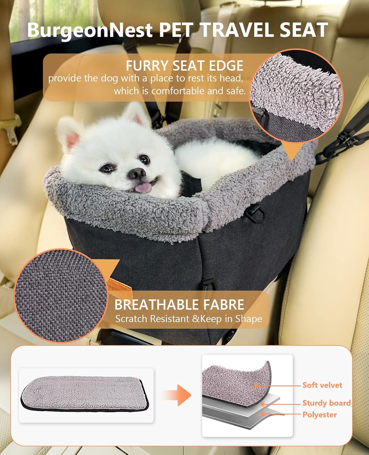 Dog Car Seat for Small Dogs Cats, Center Console Pet Booster Seat with Metal Frame