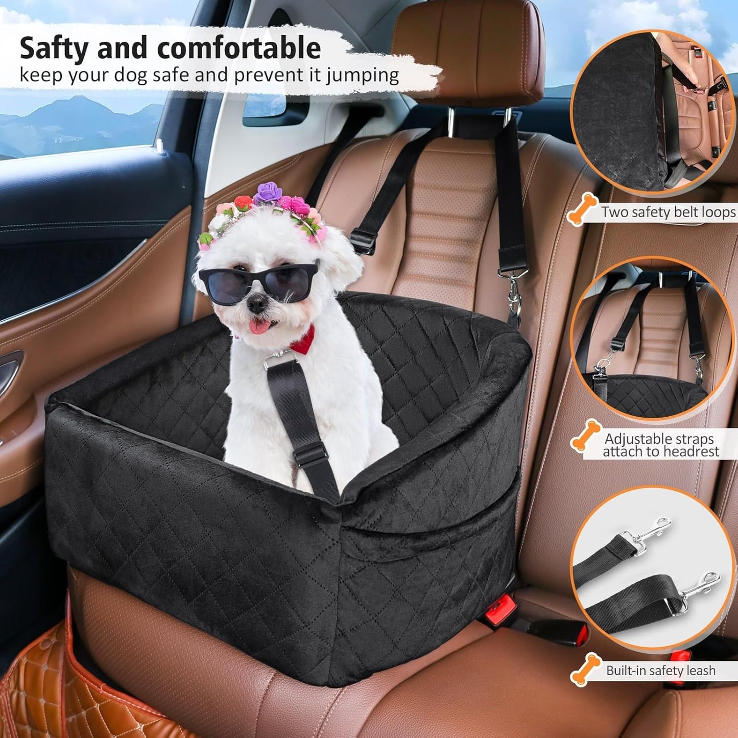 Dog Car Seat for Small Medium Dogs, Detachable Washable Dog Booster Seat Under 30lbs