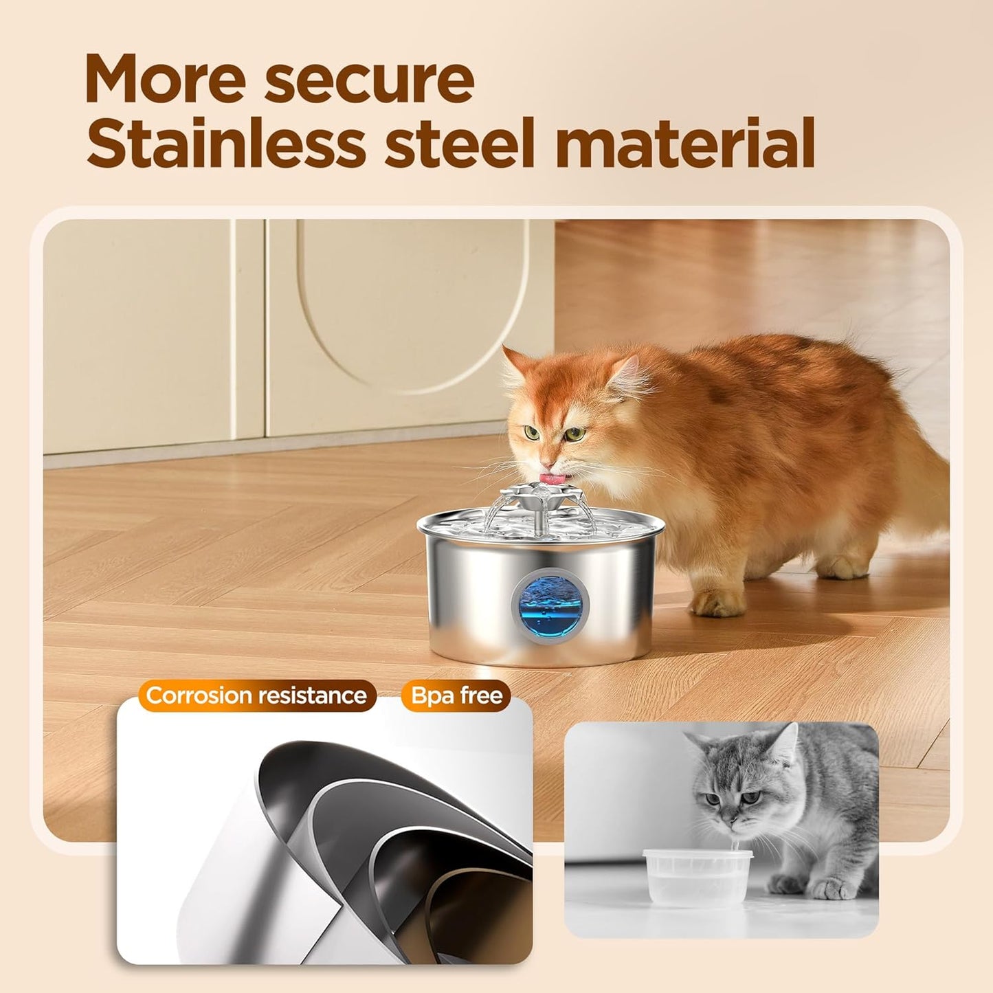 Stainless Steel Cat Dog Water Fountain: 88oz/2.6L Ultra Quiet Pet Fountain with Flower Kitty Spout & LED Blue Light