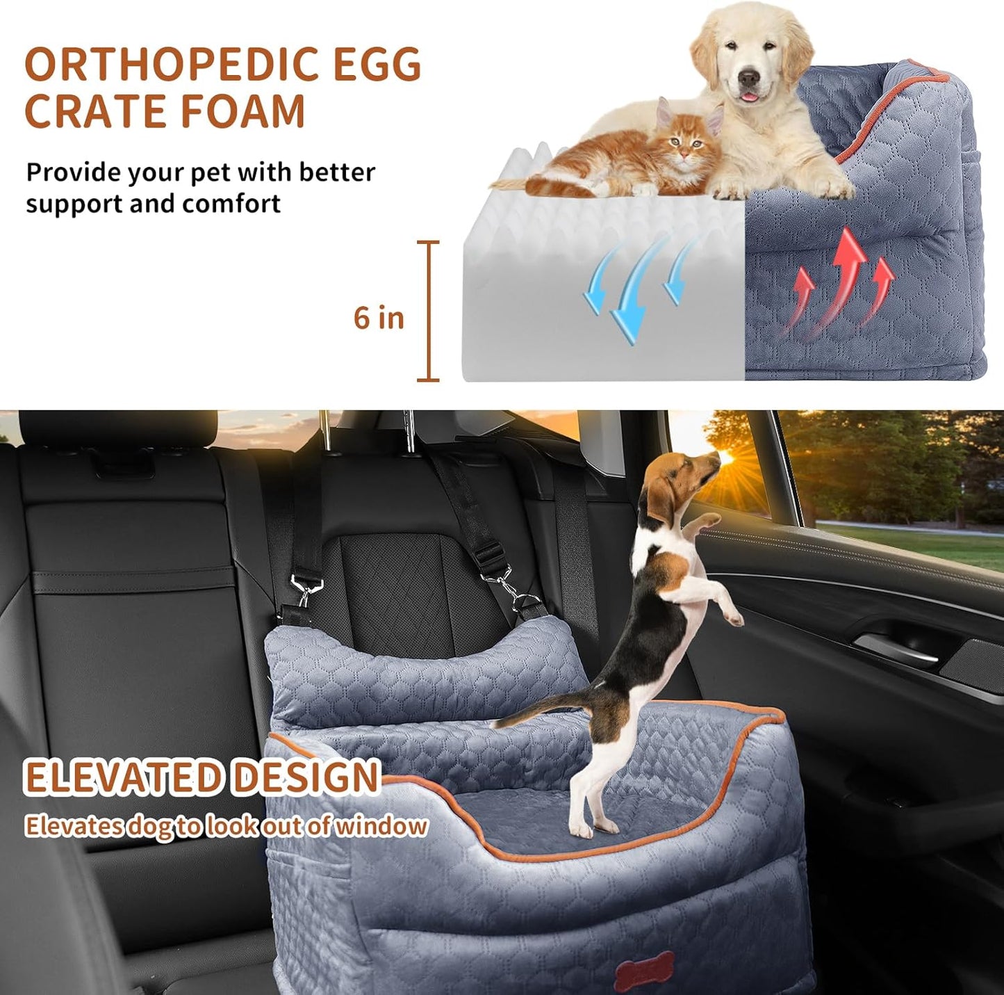 Dog Car Seat - Memory Foam Dog Booster Seat for Small Dogs Up to 25lbs-Elevated Pet Car Seat