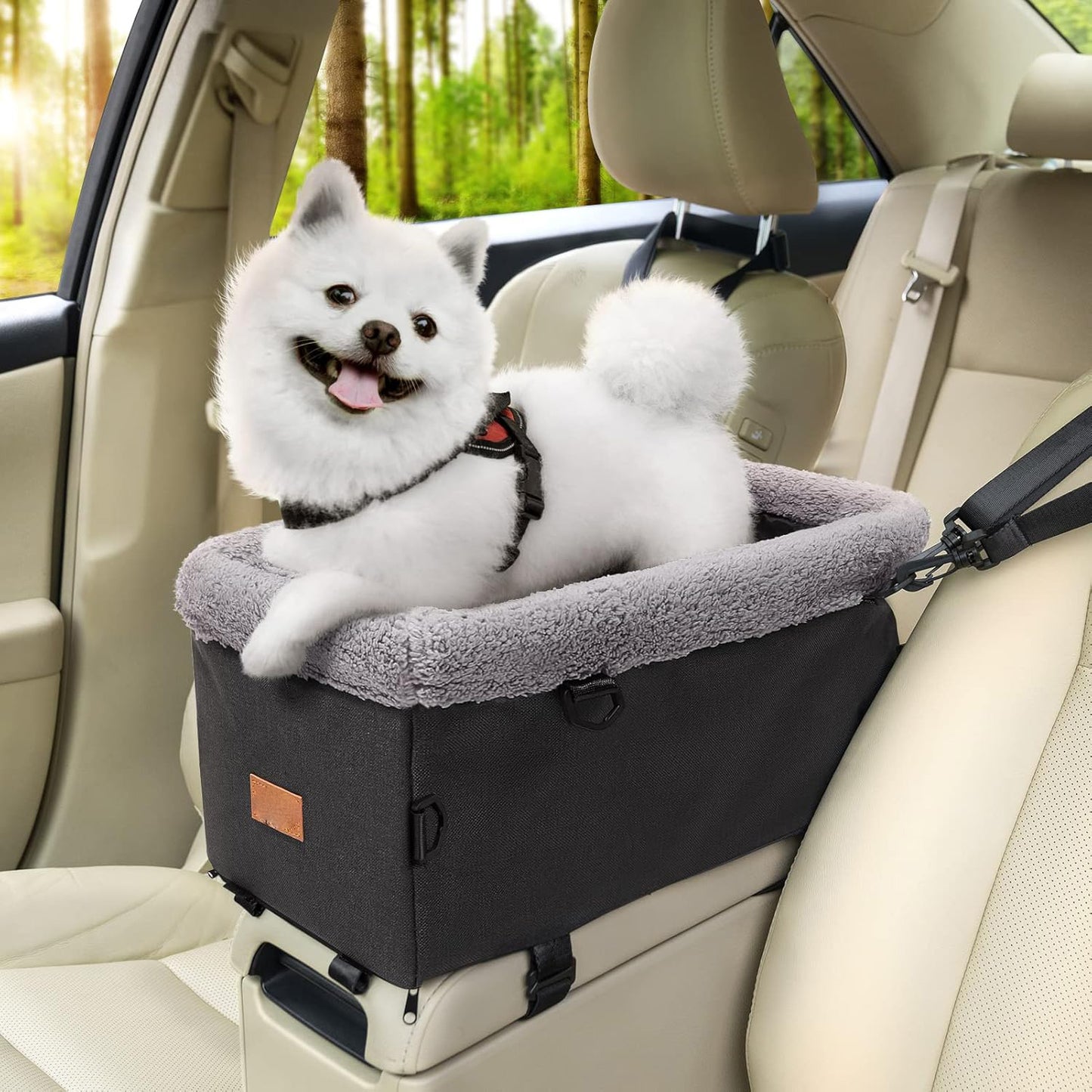 Dog Car Seat for Small Dogs Cats, Center Console Pet Booster Seat with Metal Frame
