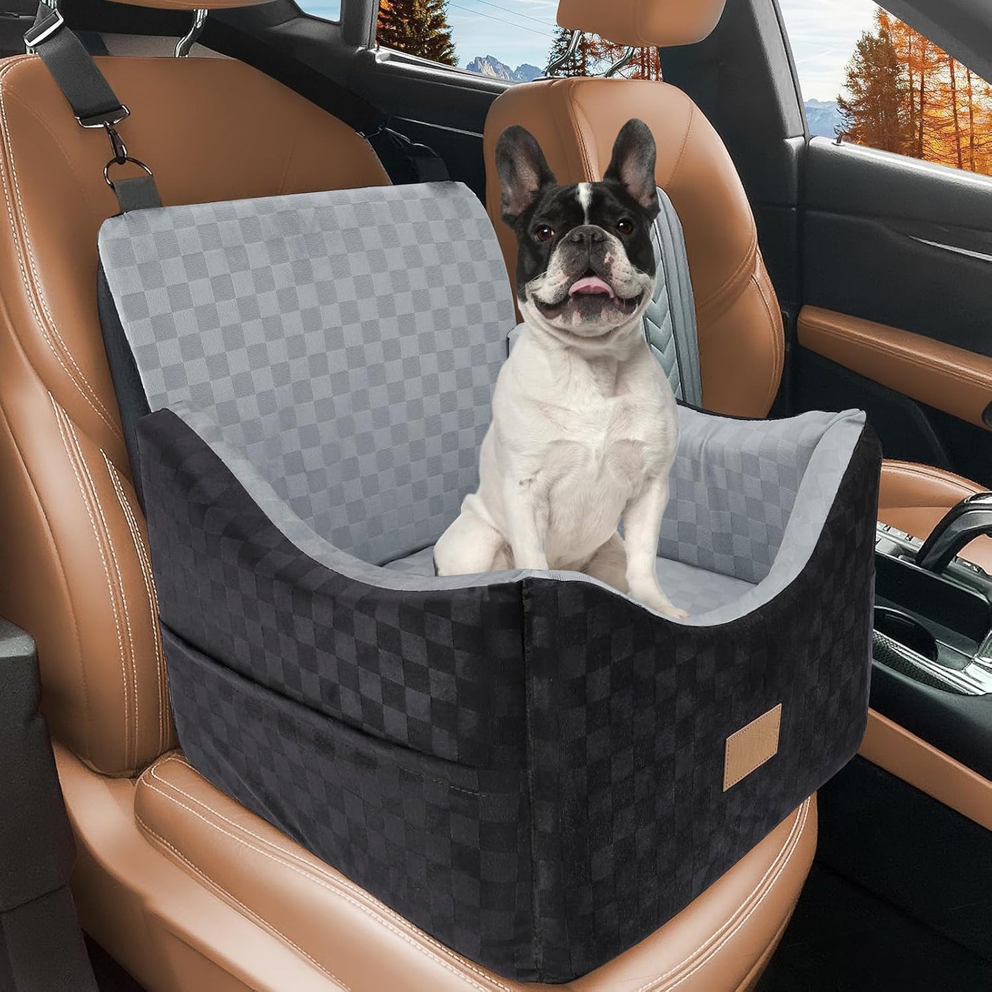 Elevated Dog Car Seat for Small/Medium Dogs up to 35 lbs with Detachable Washable Cover