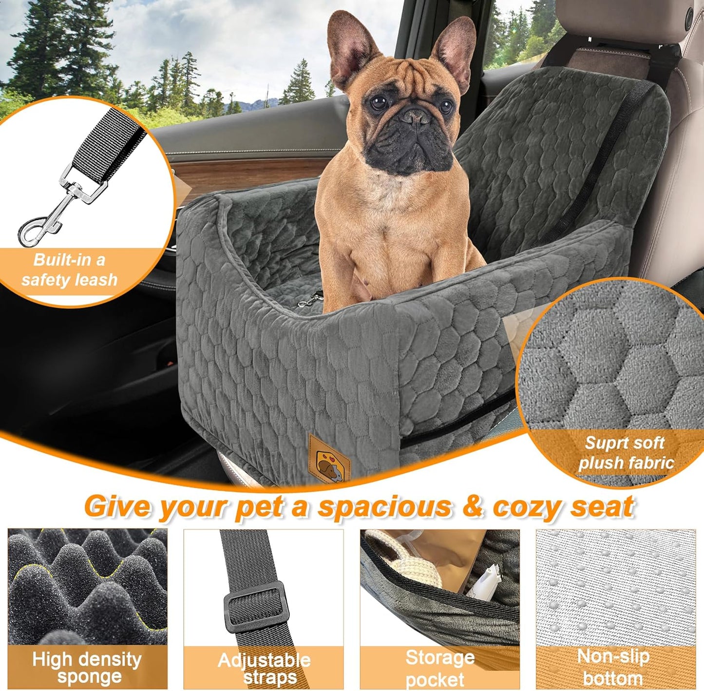 Dog Car Seat for Small/Medium Dogs, Memory Foam Dog Booster Seat, Travel Safety Per Car Seat