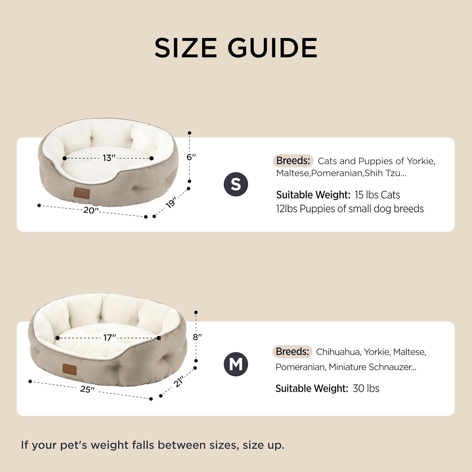 Size Guide Washable pets Bed