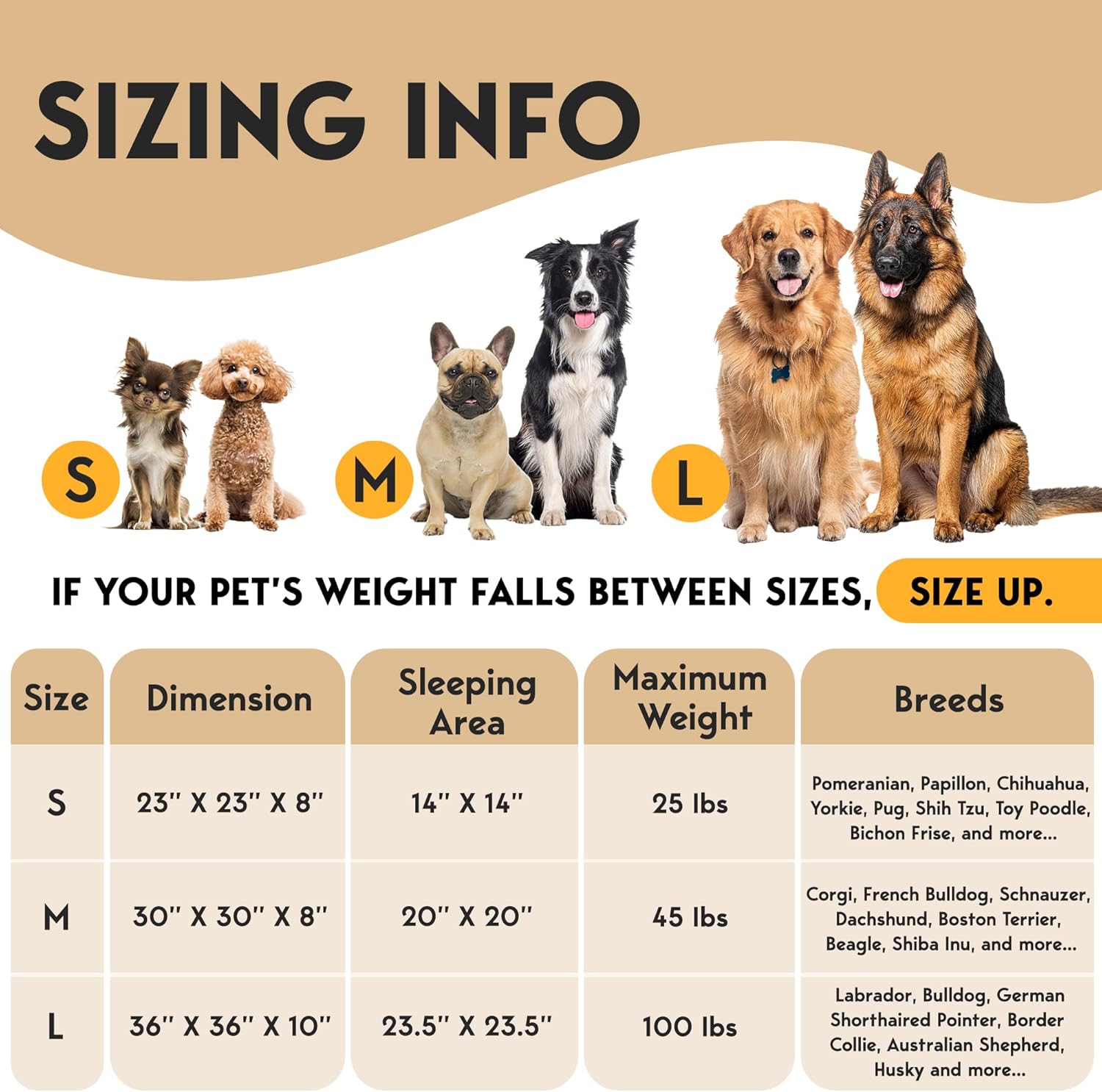 Size of dogs beds UK-S M L