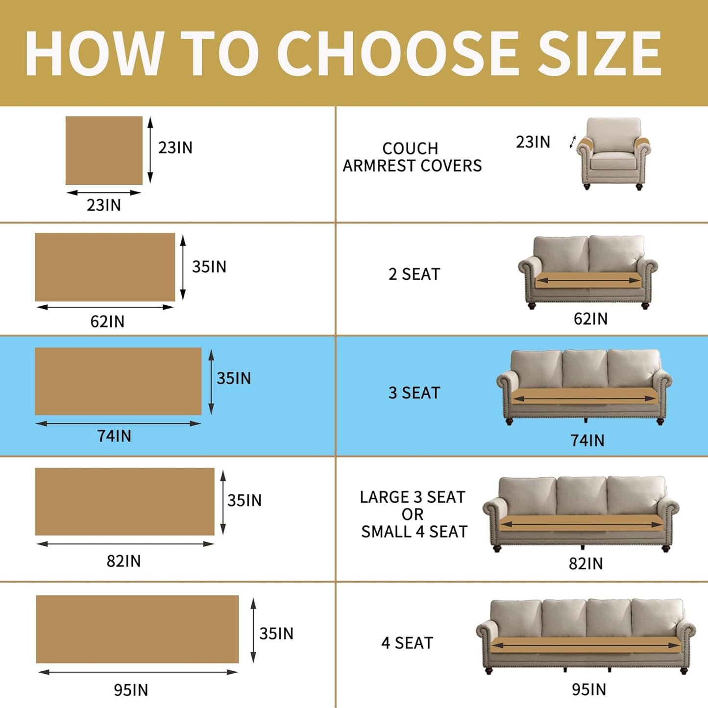 size of Washable and Waterproof Pet Couch Covers for dogs cats